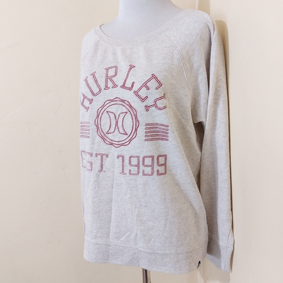 Hurley Est. 1999 Red Logo Long Sleeve Grey Lightweight Crewneck Sweater Large - Picture 2 of 13